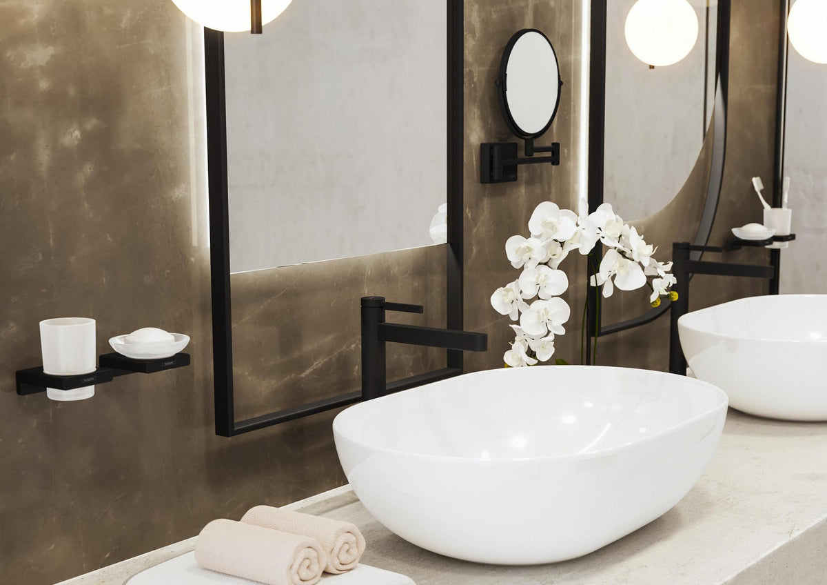 HANSGROHE AddStoris Glashalter Wandmontage Chrom – Mattglas Zahnputzbecher-Halter mit verdeckter Befestigung