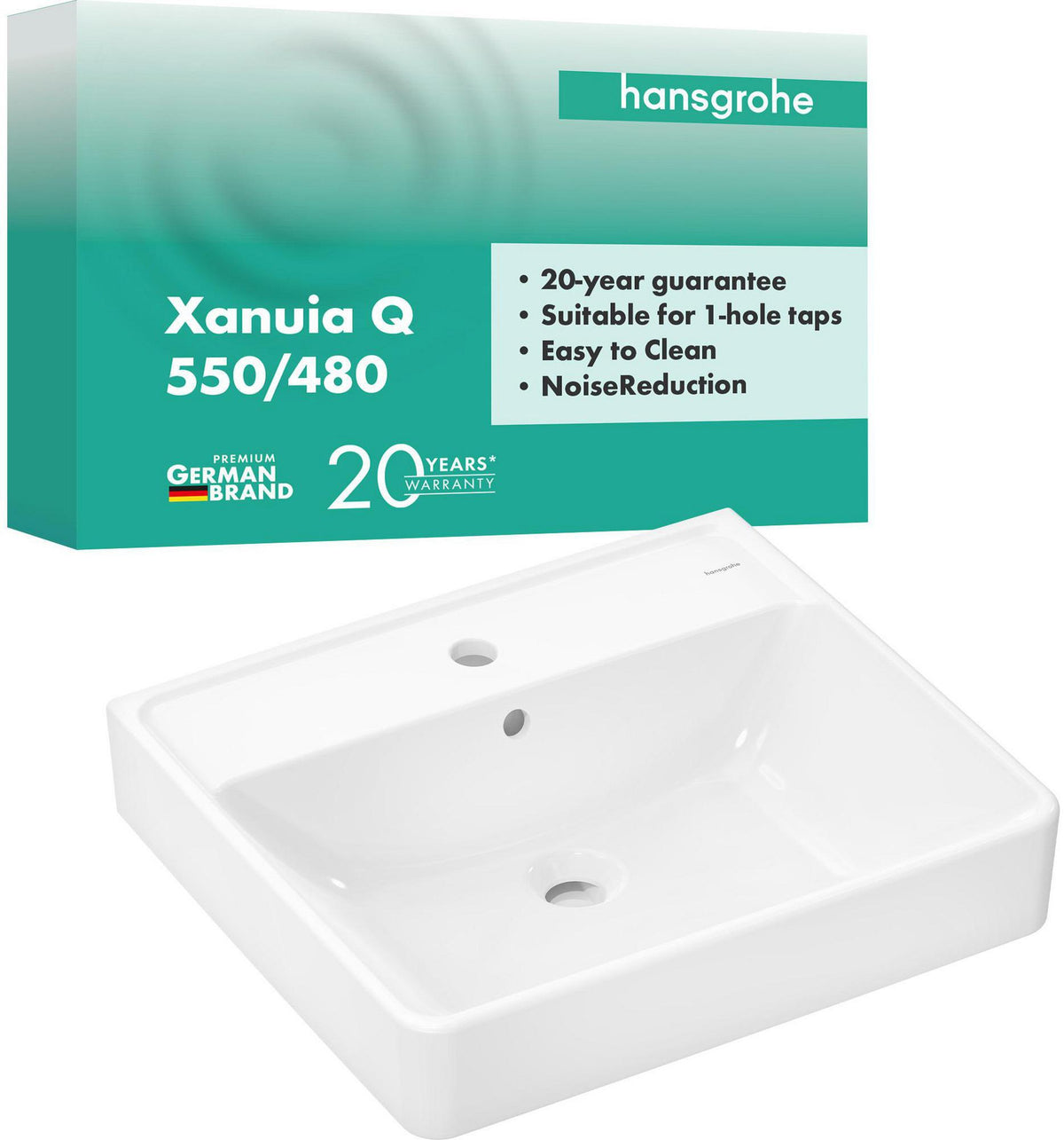 HANSGROHE Waschtisch Xanuia Q 550x480 mm weiß ohne Hahnloch mit Überlauf