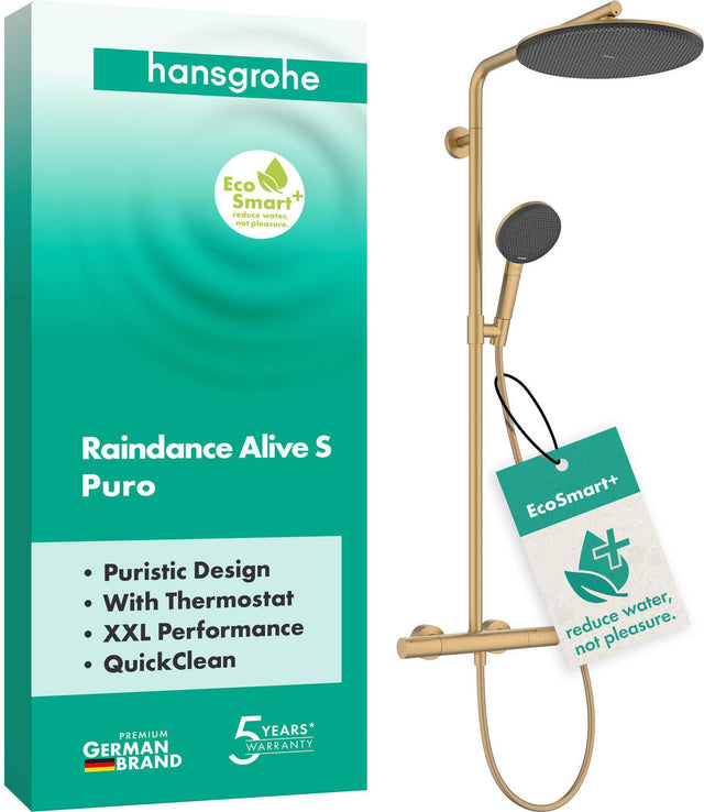 HANSGROHE Raindance Alive S Puro 300 1jet Showerpipe mit Ecostat Element – EcoSmart, 6 l/min, Bronze