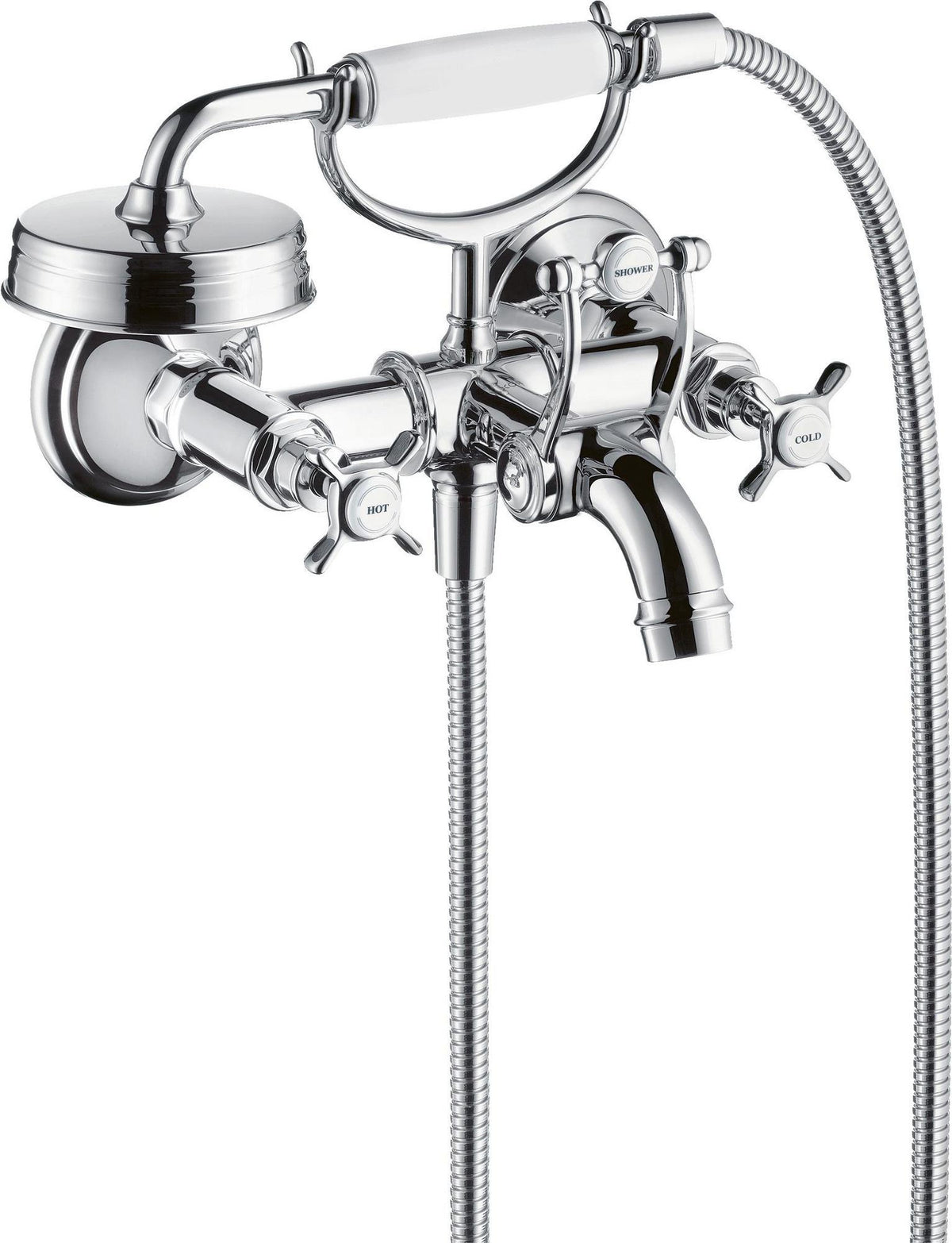 AXOR MONTREUX 2-Griff-Wannenarmatur DN 15, Aufputz, chrom – mit Handbrause & Brausehalter