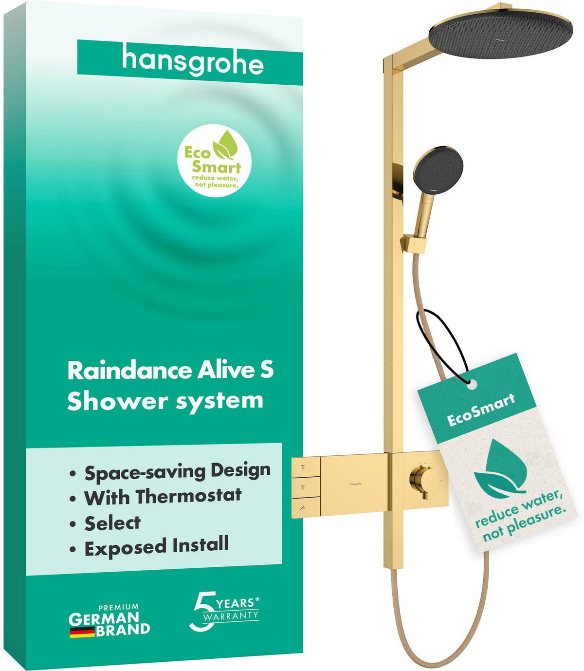 HANSGROHE Duschsystem Raindance Alive S 300 2jet EcoSmart mit Thermostat – Schwarz