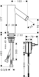 AXOR STARCK Elektronik-Waschtischmischer DN 15 mit Infrarot-Sensorik und ComfortZone 90