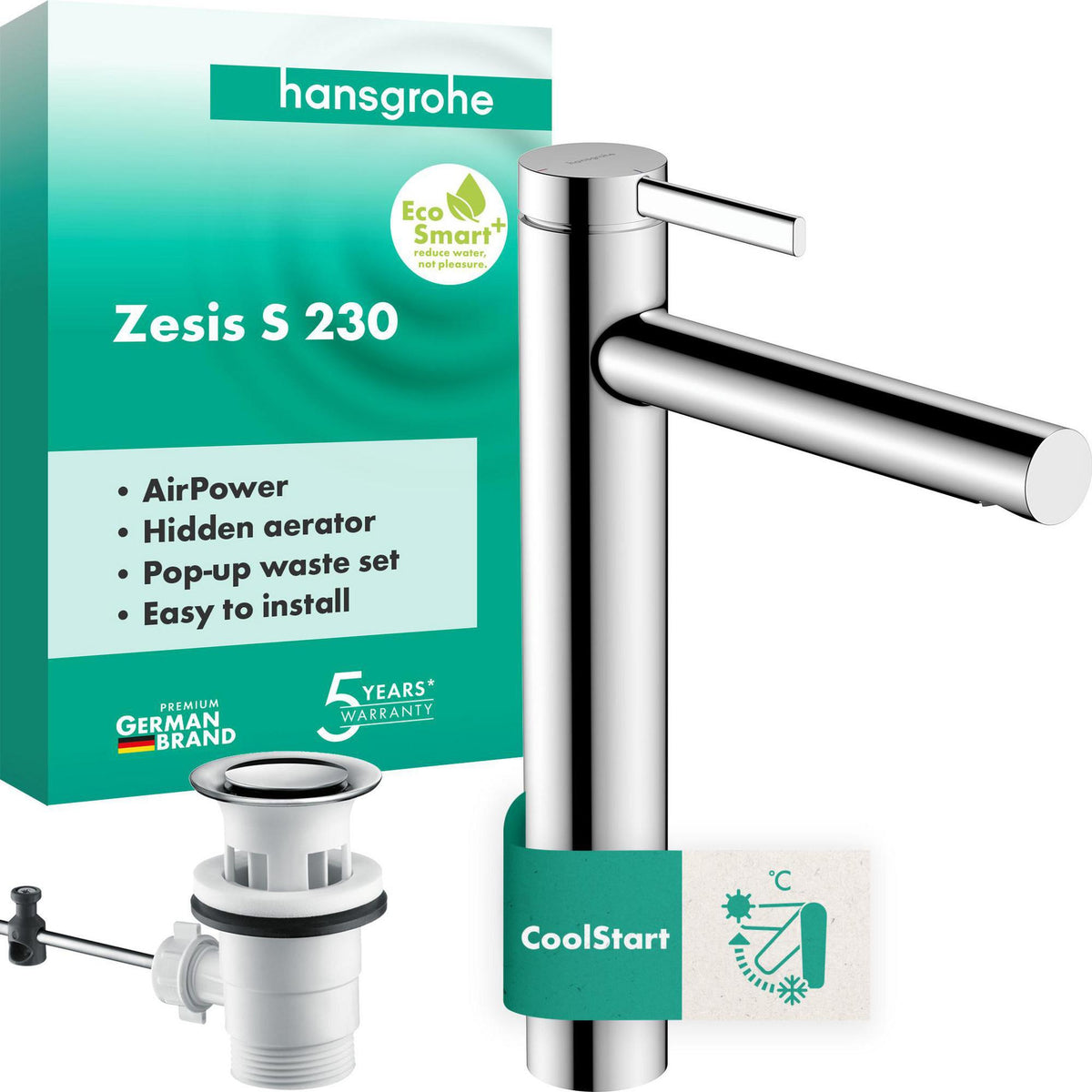 HANSGROHE Zesis S Waschtisch-Einhebelmischer 230 mm mattschwarz mit Zugstangen-Ablaufgarnitur