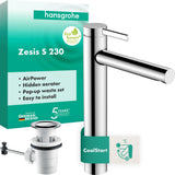 HANSGROHE Zesis S Waschtisch-Einhebelmischer 230 mm mattschwarz mit Zugstangen-Ablaufgarnitur