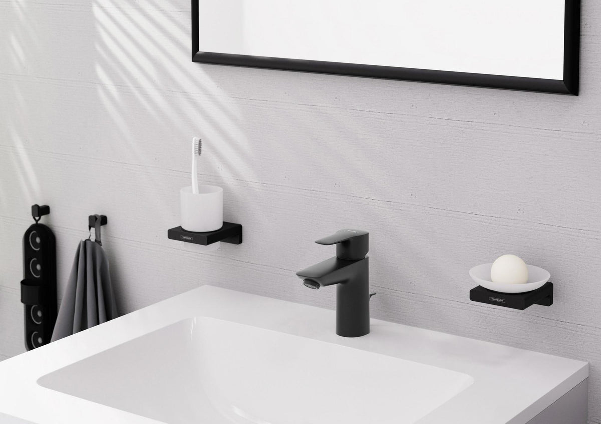 HANSGROHE AddStoris Glashalter Wandmontage Chrom – Mattglas Zahnputzbecher-Halter mit verdeckter Befestigung