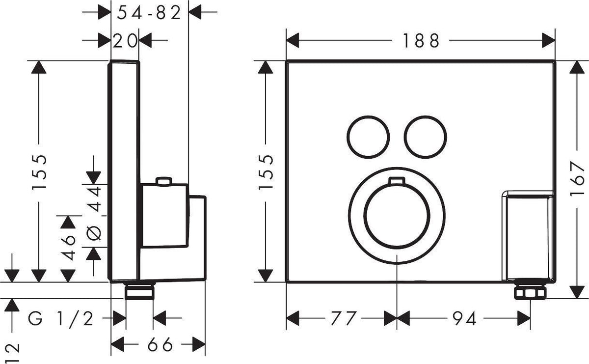 AXOR ShowerSelect Square Thermostat für 2 Verbraucher mit Brausehalter in Chrom