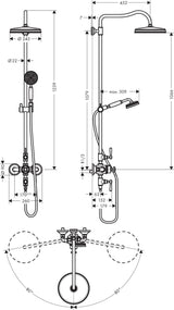AXOR MONTREUX Showerpipe DN 15 mit Thermostat, 240 mm Kopfbrause, Polished Bronze