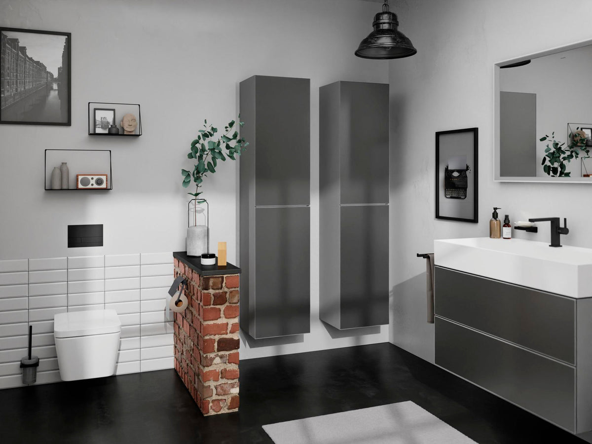 HANSGROHE Xevolos E Waschtischunterschrank 980 mm Eiche Dunkel Mattweiß mit PushOpen und SoftClose