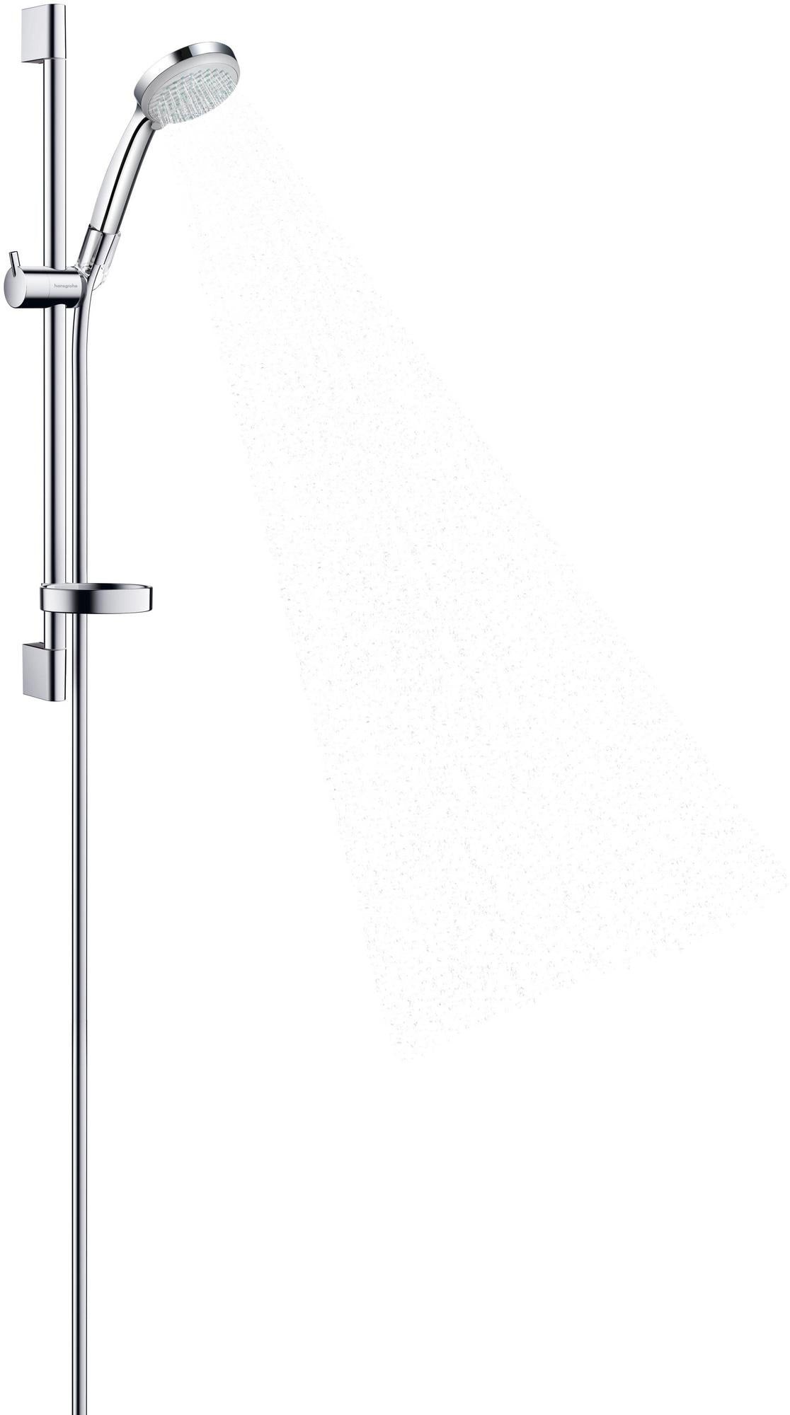 HANSGROHE Brauseset Croma 100 Vario mit Unica´C Stange 900 mm in Chrom – 4 Strahlarten & QuickClean