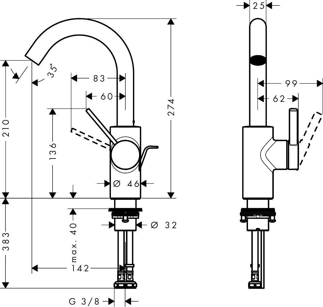 HANSGROHE Zesis S 210 Einhebel-Waschtischmischer mit Schwenkauslauf und Zugstangen-Ablaufgarnitur, chrom