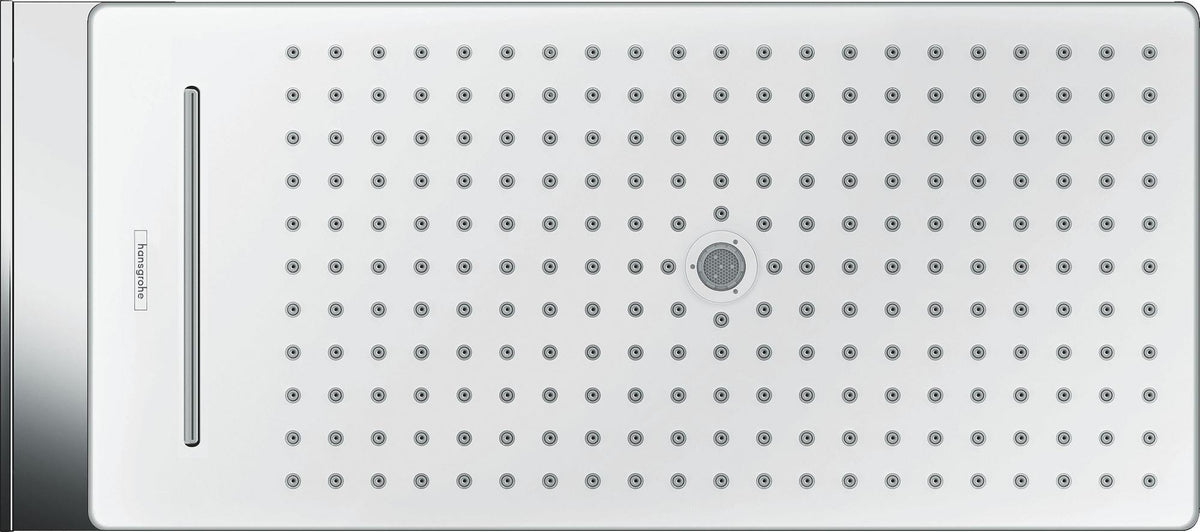 HANSGROHE Kopfbrause RAINMAKER SELECT 580 weiß/chrom 3jet quadratisch – 586 x 258 mm, RainFlow, Antikalk