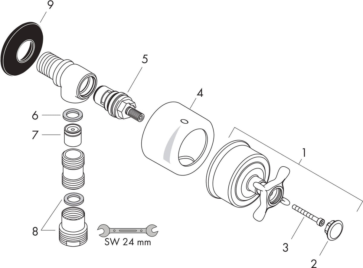 AXOR Montreux FIXFIT STOP Schlauchanschluss DN 15 mit Absperrventil und Kreuzgriff, chrom