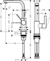 HANSGROHE Metris S Einhebel-Waschtischmischer DN 15, 120° schwenkbar, chrom