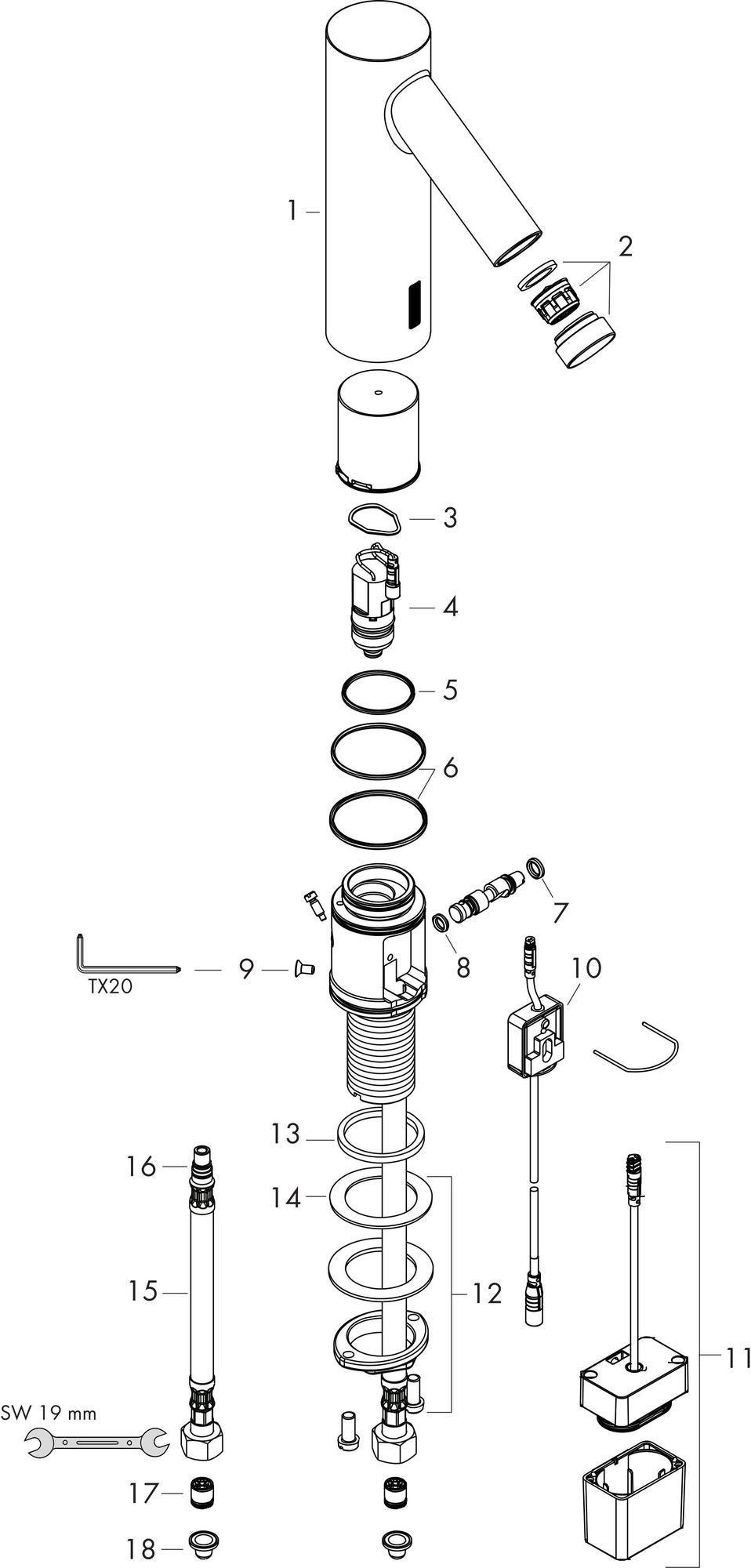 AXOR Starck Elektronik-Waschtischmischer DN 15 mit Infrarot-Sensor und Batteriebetrieb, Chrom