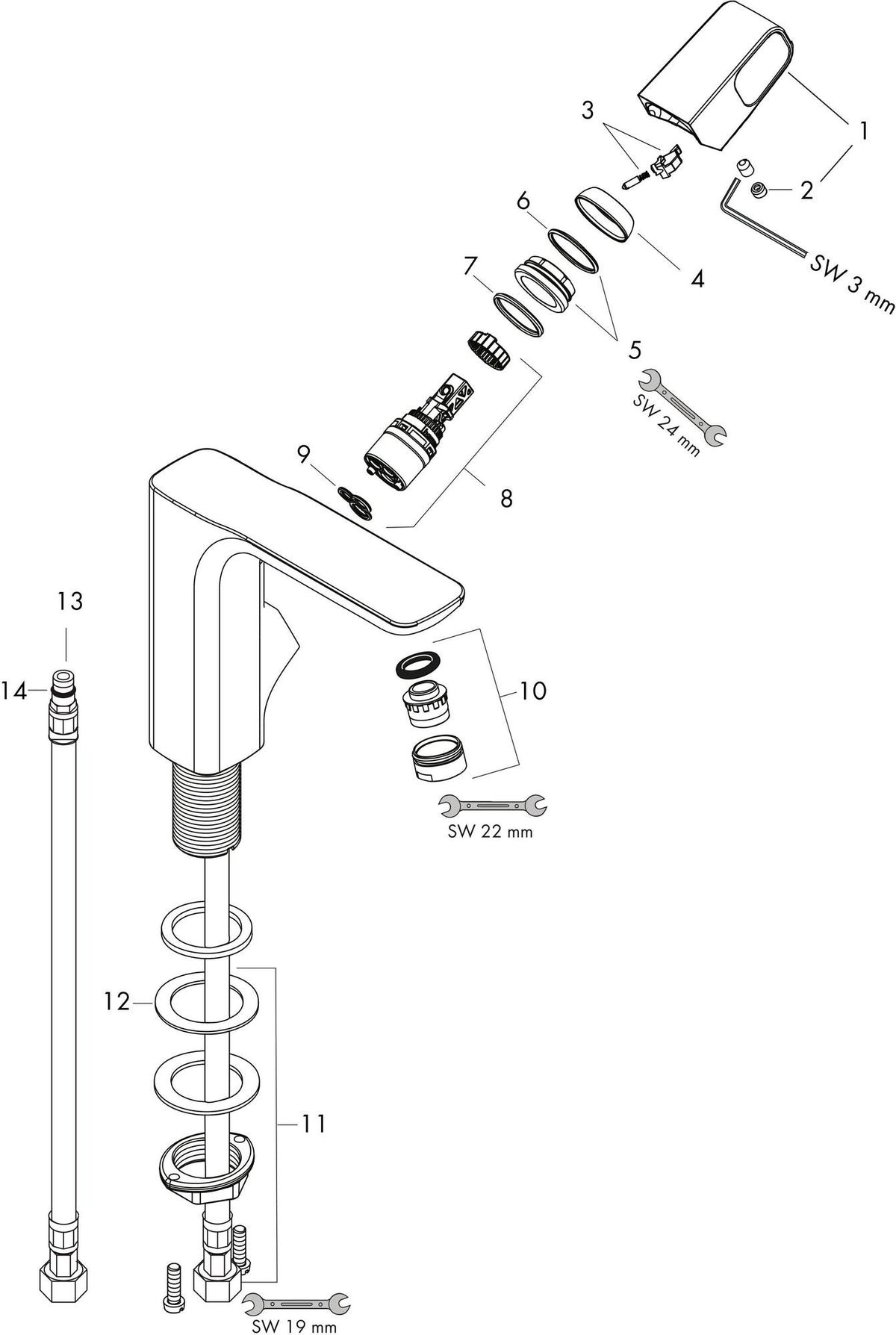 AXOR URQUIOLA Einhebel-Waschtischmischer 130 DN 15 mit Zugstangen-Ablaufgarnitur, chrom