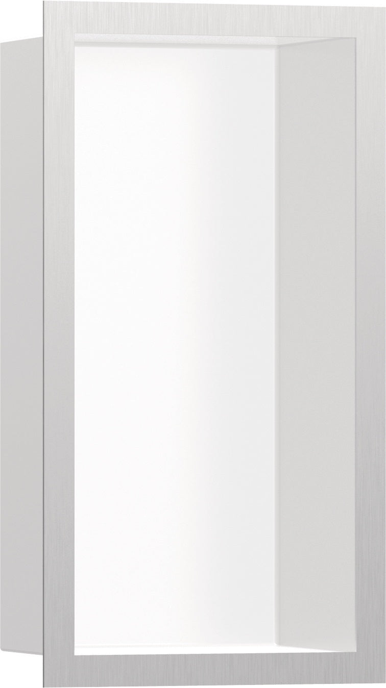HANSGROHE XtraStoris Individual Wandnische mattweiß 300x150x100 mm mit Designrahmen – Edelstahl V2A