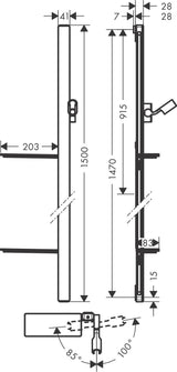 HANSGROHE RAINDANCE Unica'E Brausestange 150 cm Chrom mit Brauseschlauch und Sicherheitsglas-Ablage