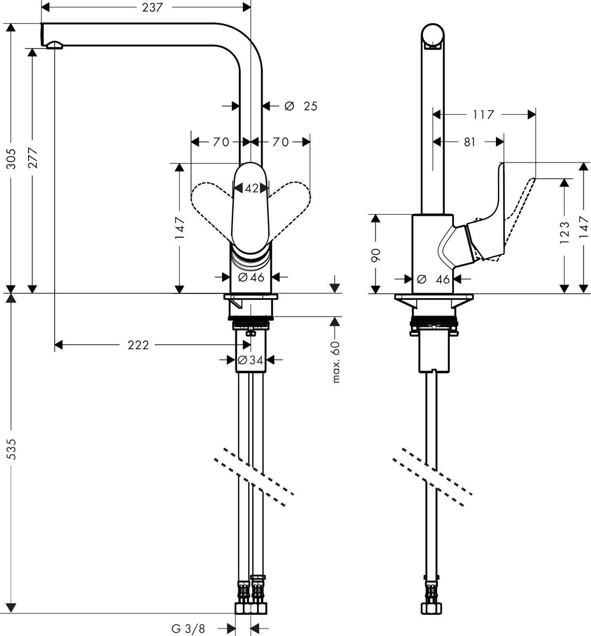 HANSGROHE HG Einhebel-Küchenmischer 280 FOCUS DN 15 mit Schwenkauslauf Chrom