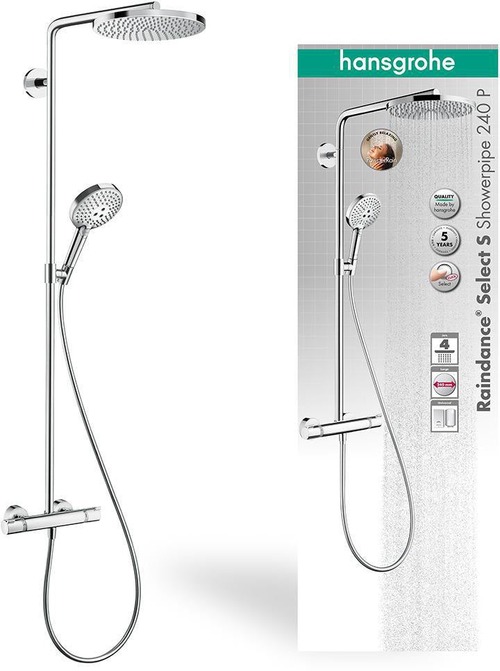 HANSGROHE Raindance Select S Showerpipe mit Thermostat Ecostat Comfort – 240 mm Kopfbrause, Chrom