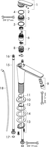 AXOR Citterio C Einhebel-Waschtischmischer mit Auslaufhöhe 125 mm und Zugstangen-Ablaufgarnitur in Chrom