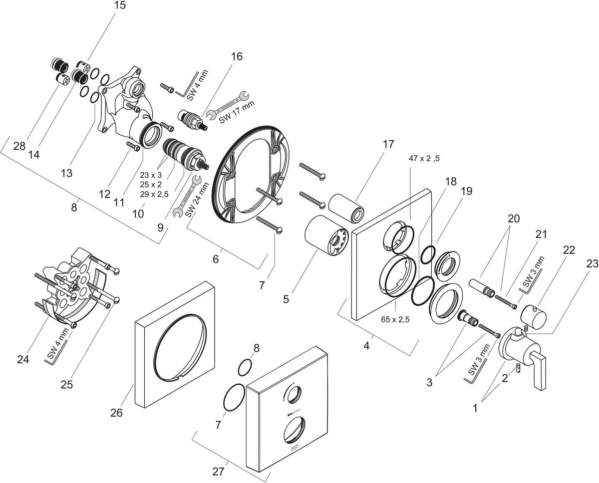 AXOR Citterio Thermostatbatterie Unterputz mit Abstellventil und Hebelgriff Chrom