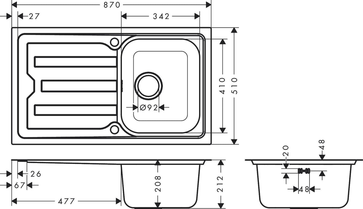 HANSGROHE Einbauspüle S440 Edelstahl mit Abtropffläche – 1 Becken, reversibel, Aufbau