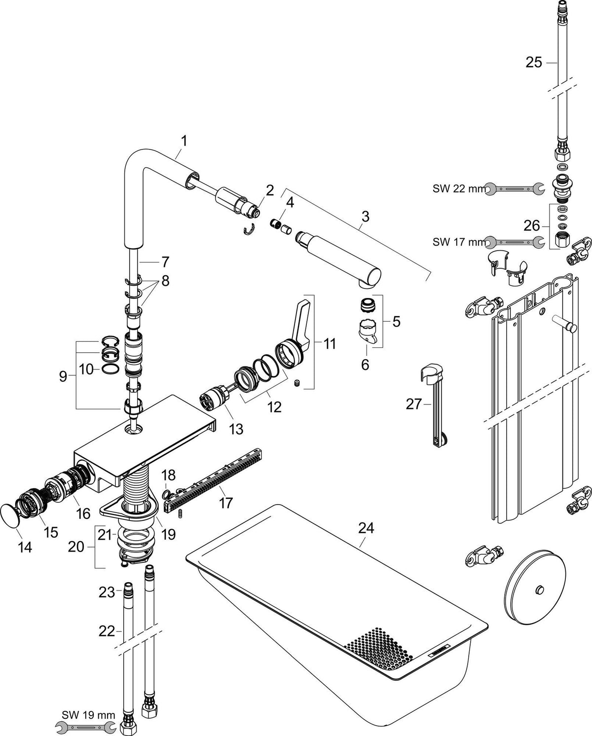 HANSGROHE Aquno Select M81 Spültischmischer 250 mit Ausziehauslauf 2jet sBox Chrom
