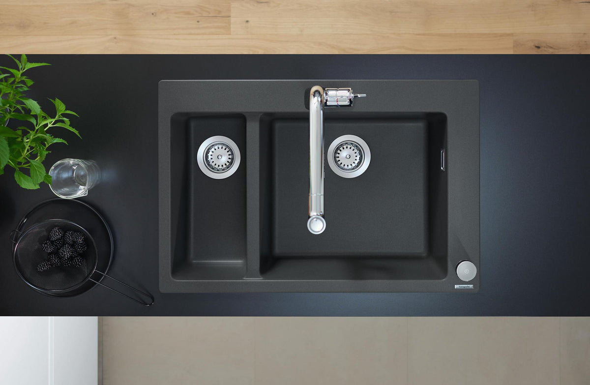 HANSGROHE Einbauspüle S51 180/450 SilicaTec Graphitschwarz mit 2 Becken