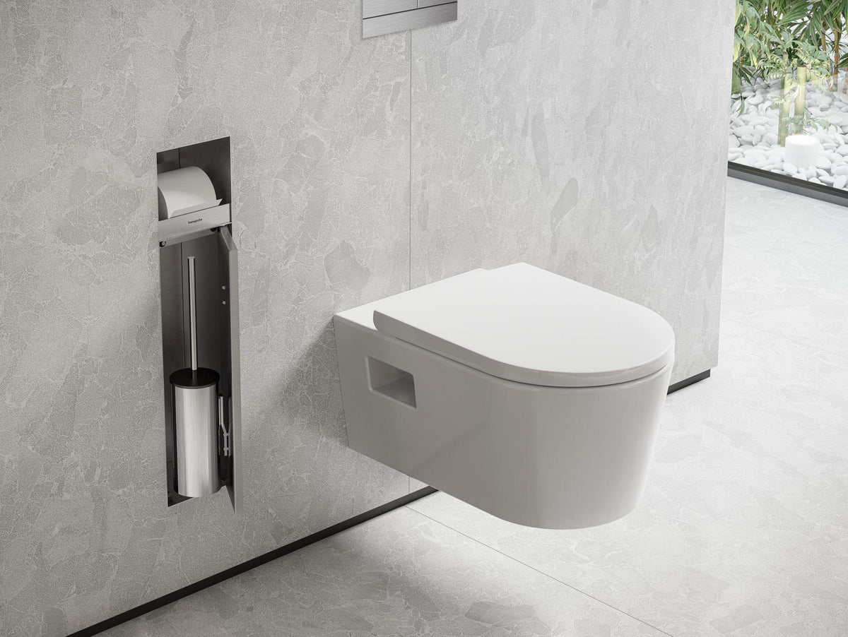 HANSGROHE XtraStoris Rock Toilettenbürstenhalter mit Papierhalter, befliesbare Tür, mattweiß
