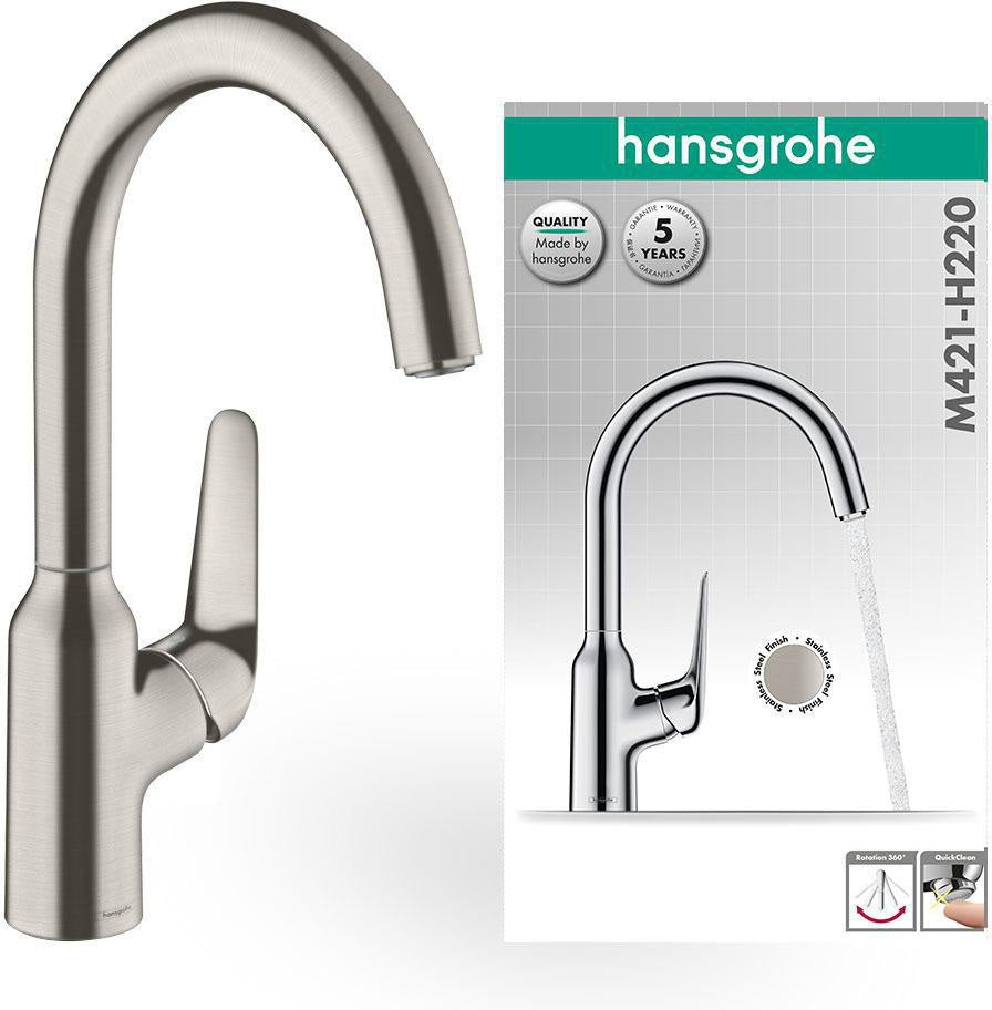 HANSGROHE HG Spültischmischer 220 Schwenkauslauf M421-H220 Chrom – ComfortZone 220, 360° Schwenkbereich