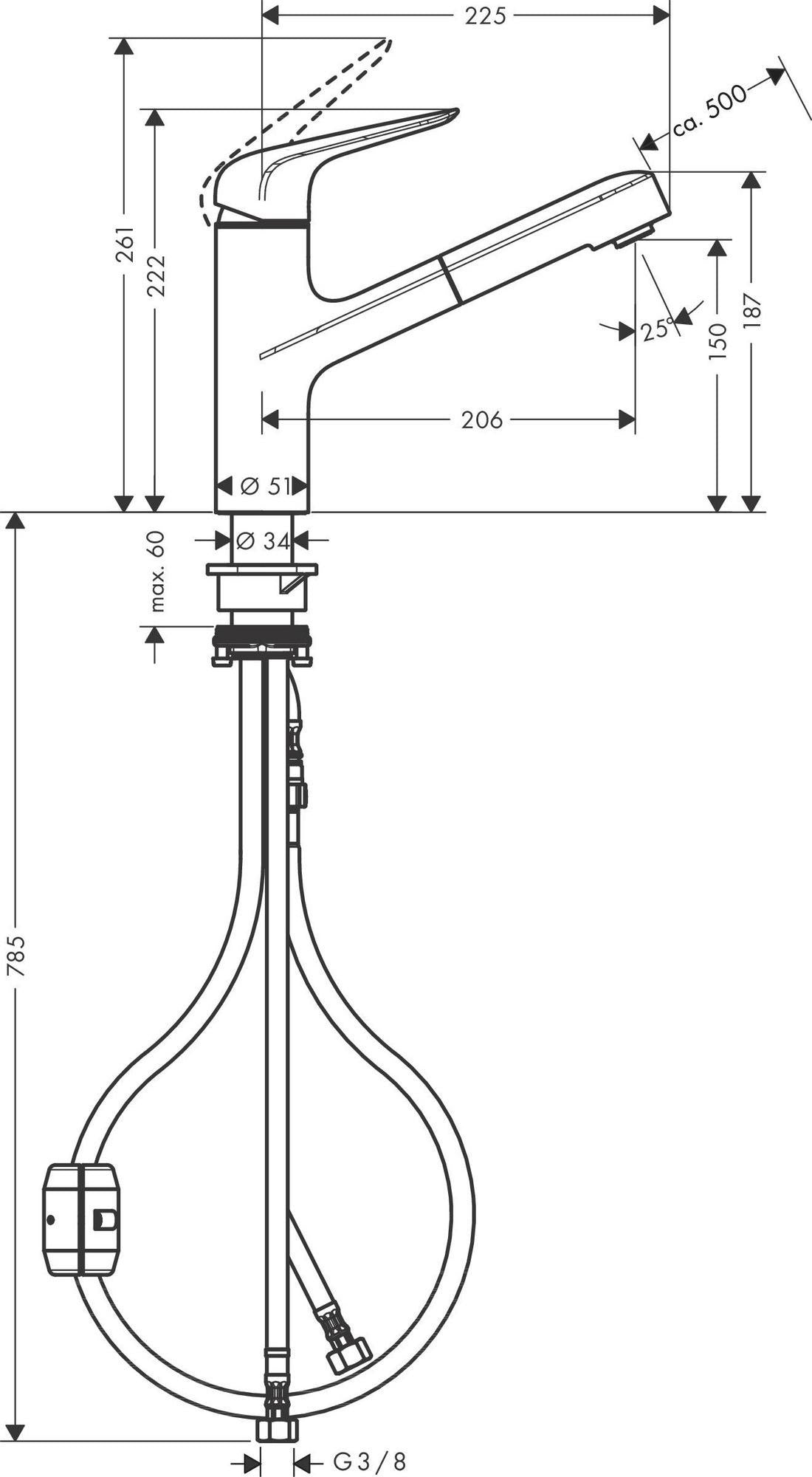 HANSGROHE Focus M42 Spültischmischer 150 Ausziehauslauf chrom – ComfortZone, MagFit, Quick-Connect
