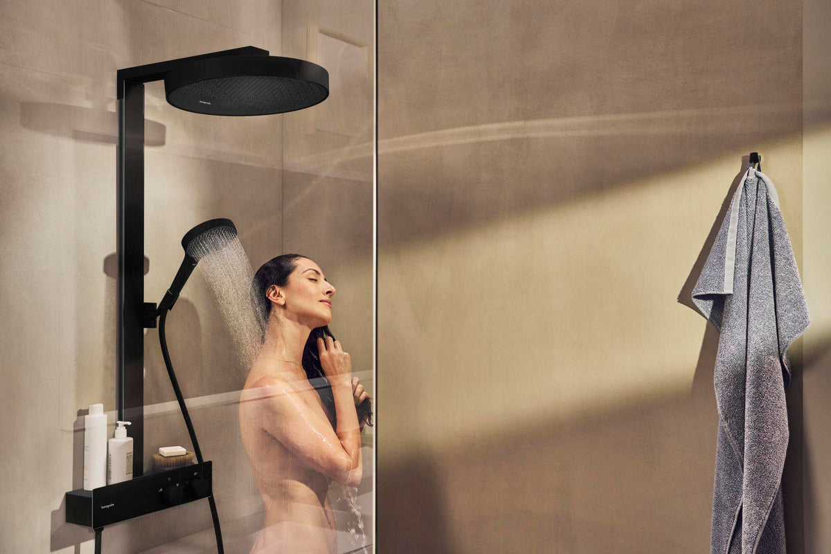Hansgrohe Rainfinity 350 Showerpipe mit Kopfbrause 360 mm – Chrom, Thermostat, PowderRain