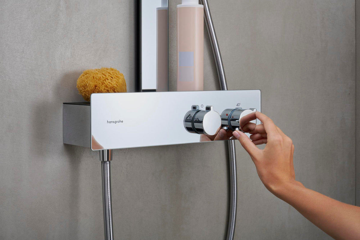 Hansgrohe Rainfinity 350 Showerpipe mit Kopfbrause 360 mm – Chrom, Thermostat, PowderRain