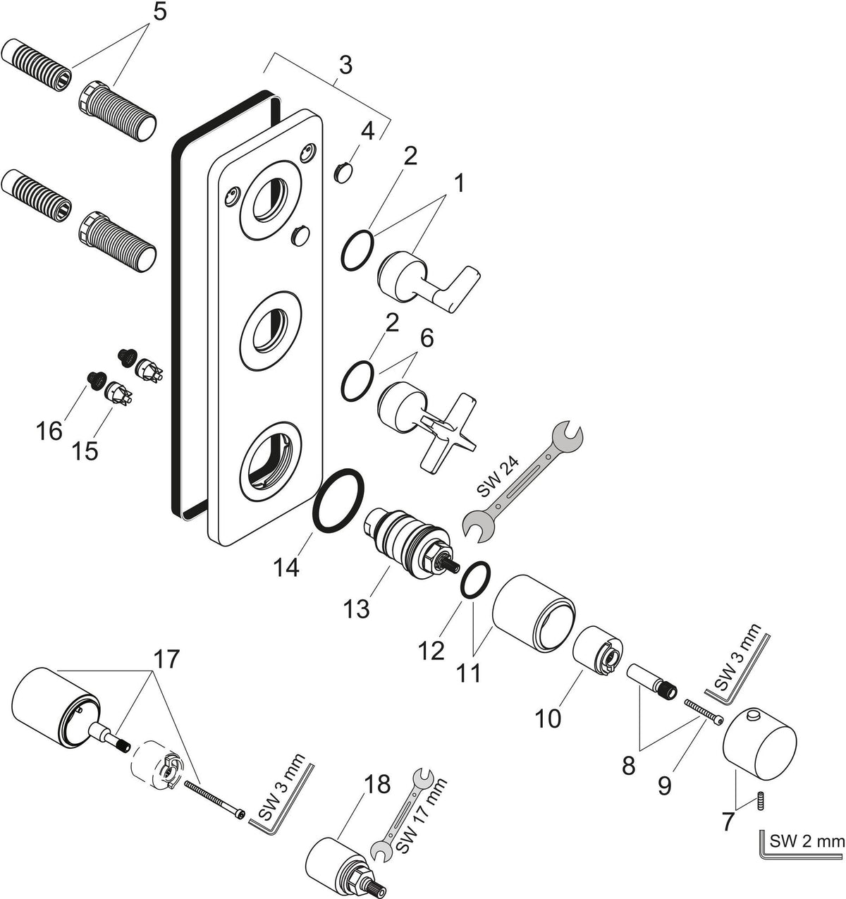 AXOR Citterio E Thermostatmodul DN20 für 2 Verbraucher – Chrom, 380x120 mm