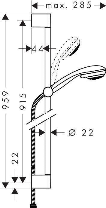 HANSGROHE Brauseset Crometta 85 VarioJet mit Unica Crometta Stange 900 mm Chrom