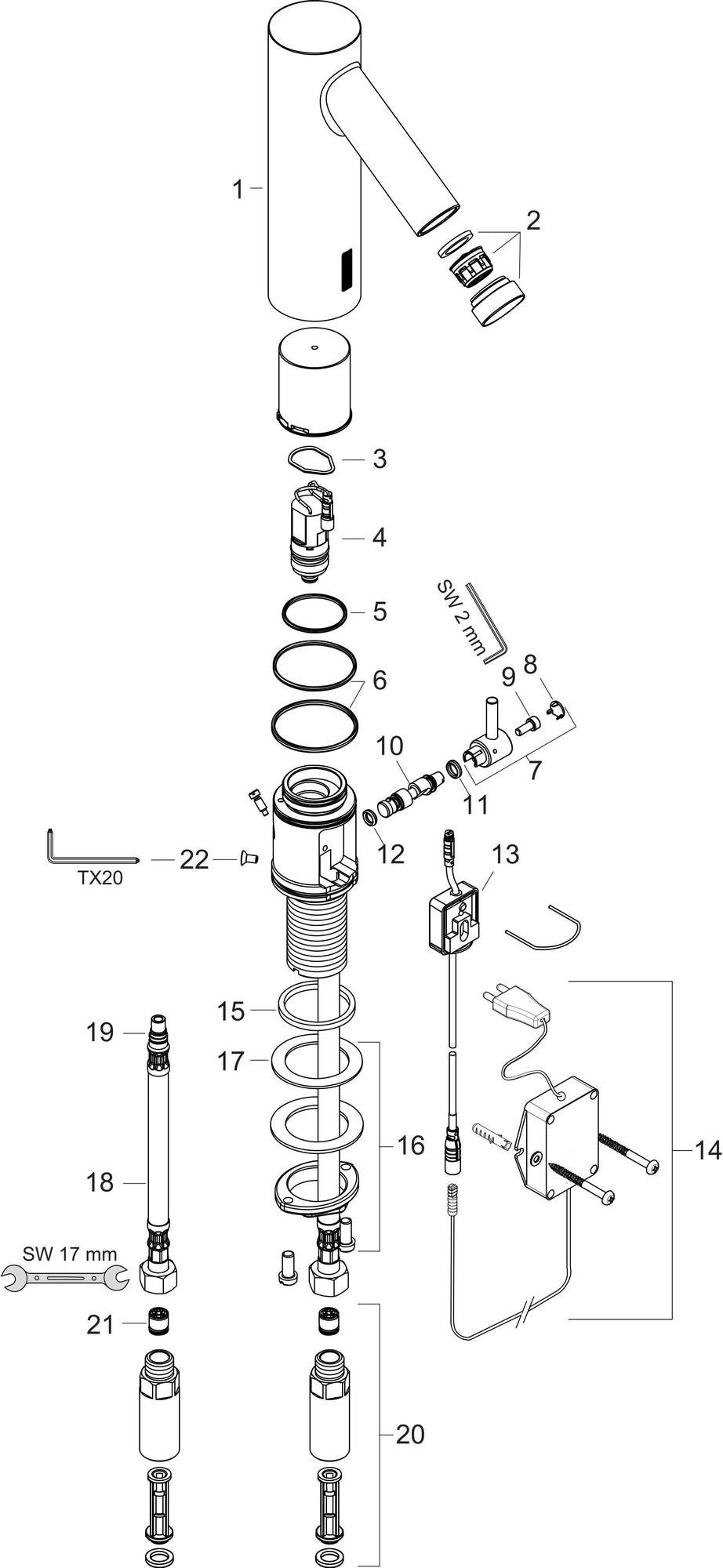 AXOR STARCK Elektronik-Waschtischmischer DN 15 mit Infrarot-Sensorik und ComfortZone 90