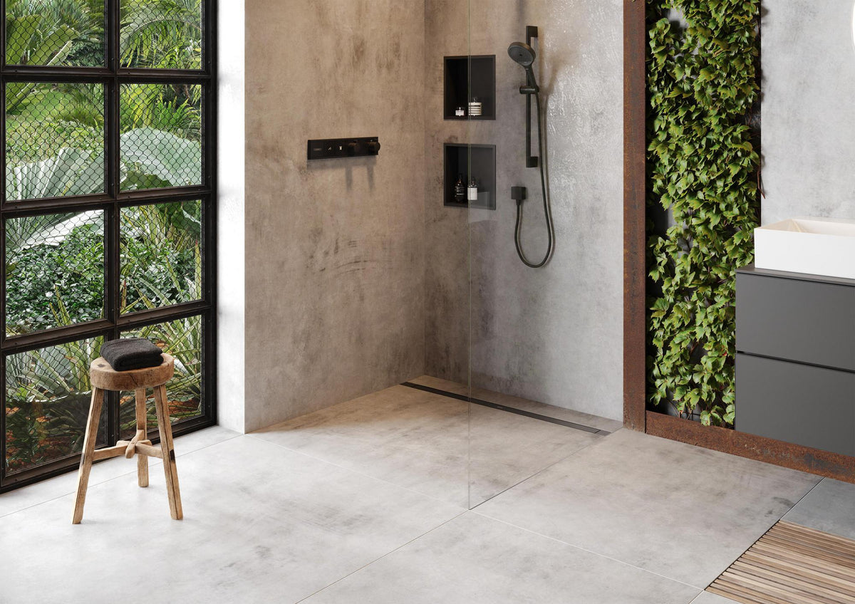 HANSGROHE RainDrain Match Plus Duschrinne 800 mm mattschwarz mit höhenverstellbarem Rahmen