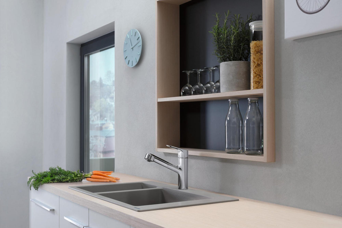 HANSGROHE Einbauspüle S51 180/450 SilicaTec Graphitschwarz mit 2 Becken