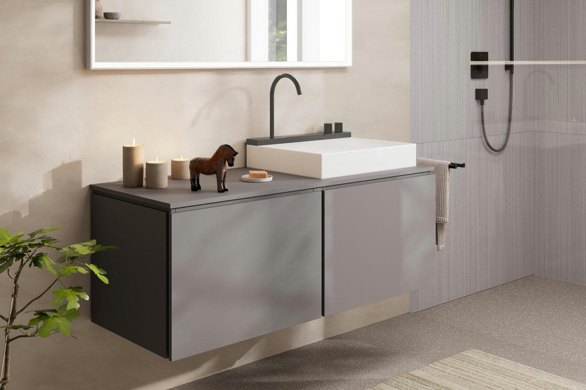 HANSGROHE Xilesa E Konsole 1375 mm Eiche mit Ausschnitt rechts für Aufsatzwaschtisch