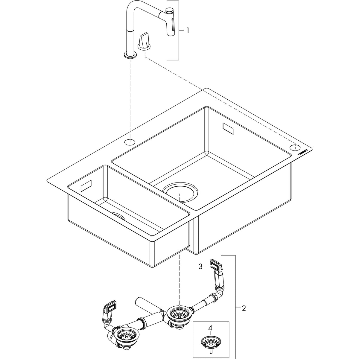 HANSGROHE Spülencombi SELECT 180 x 450 C71-F655-09 – Edelstahl-Spülset mit Armatur und Select-Technologie