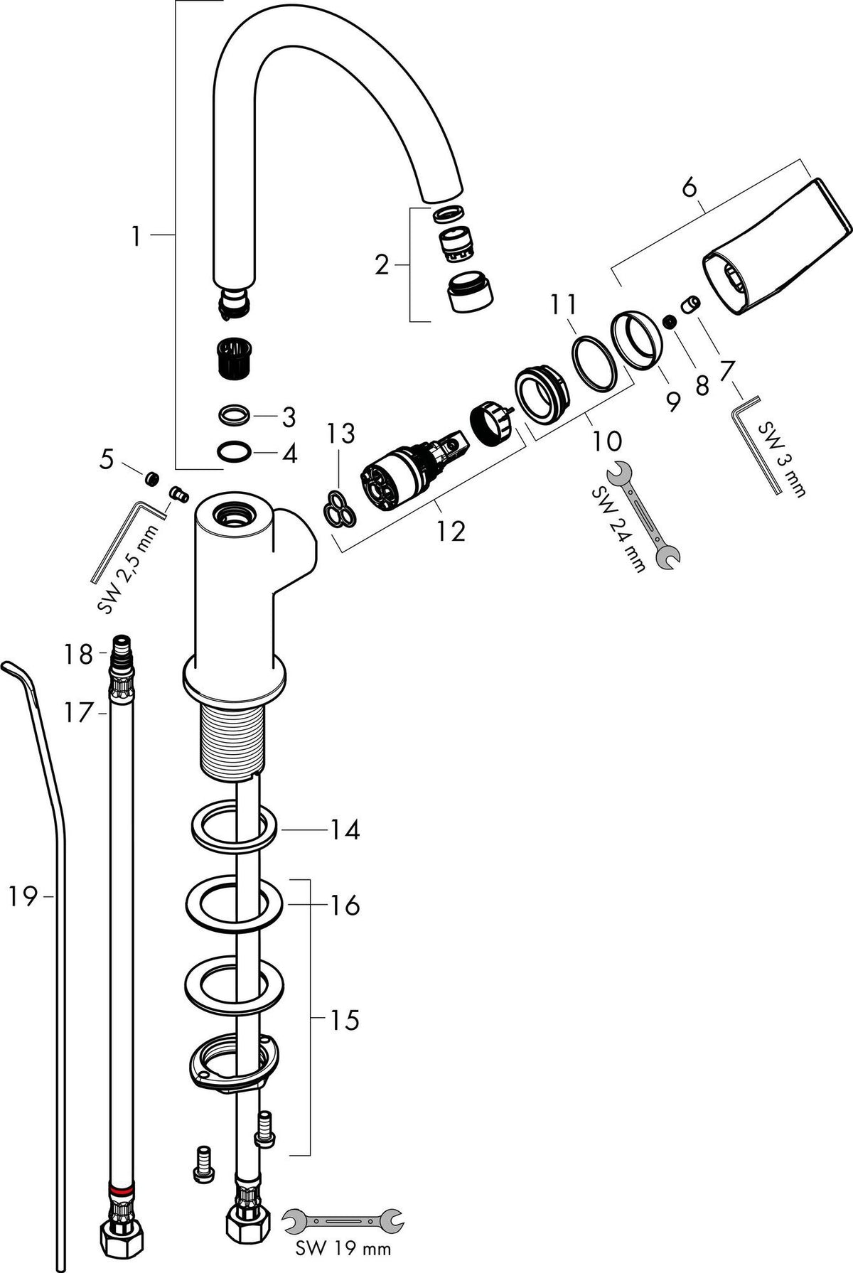 Hansgrohe Rebris S 210 Einhebel-Waschtischmischer mit Schwenkkopf und Zugstangen-Ablaufgarnitur, Chrom