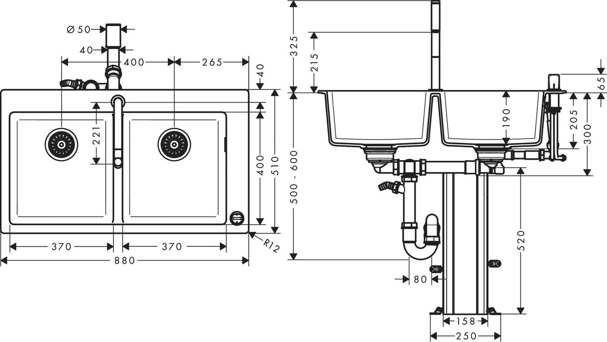 HANSGROHE Spülencombi Select 200 C51-F770-10 mit Einbauspüle und Küchenmischer in Chrom