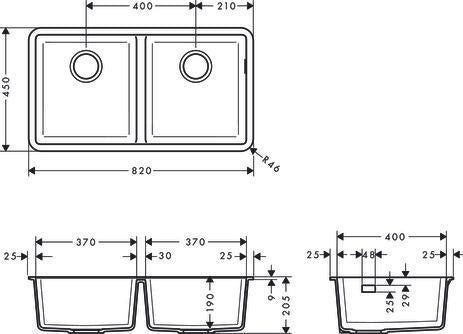 HANSGROHE Unterbauspüle S51 370/370 SilicaTec Graphitschwarz – Doppelbecken ohne Hahnloch
