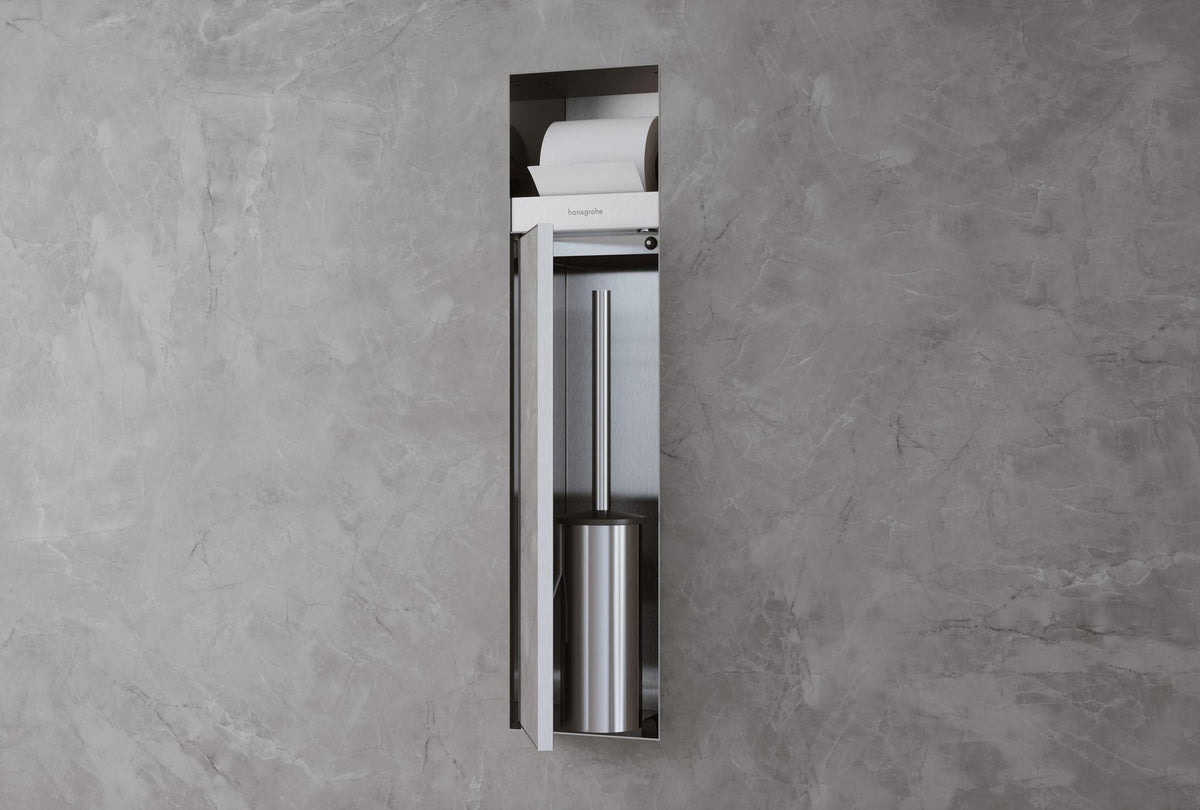 HANSGROHE XtraStoris Rock Toilettenbürstenhalter mit Papierhalter, befliesbare Tür, mattweiß