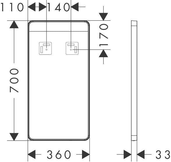 HANSGROHE Spiegel Xarita Lite Q mit horizontaler LED-Beleuchtung, 360 x 700 mm, mattschwarz