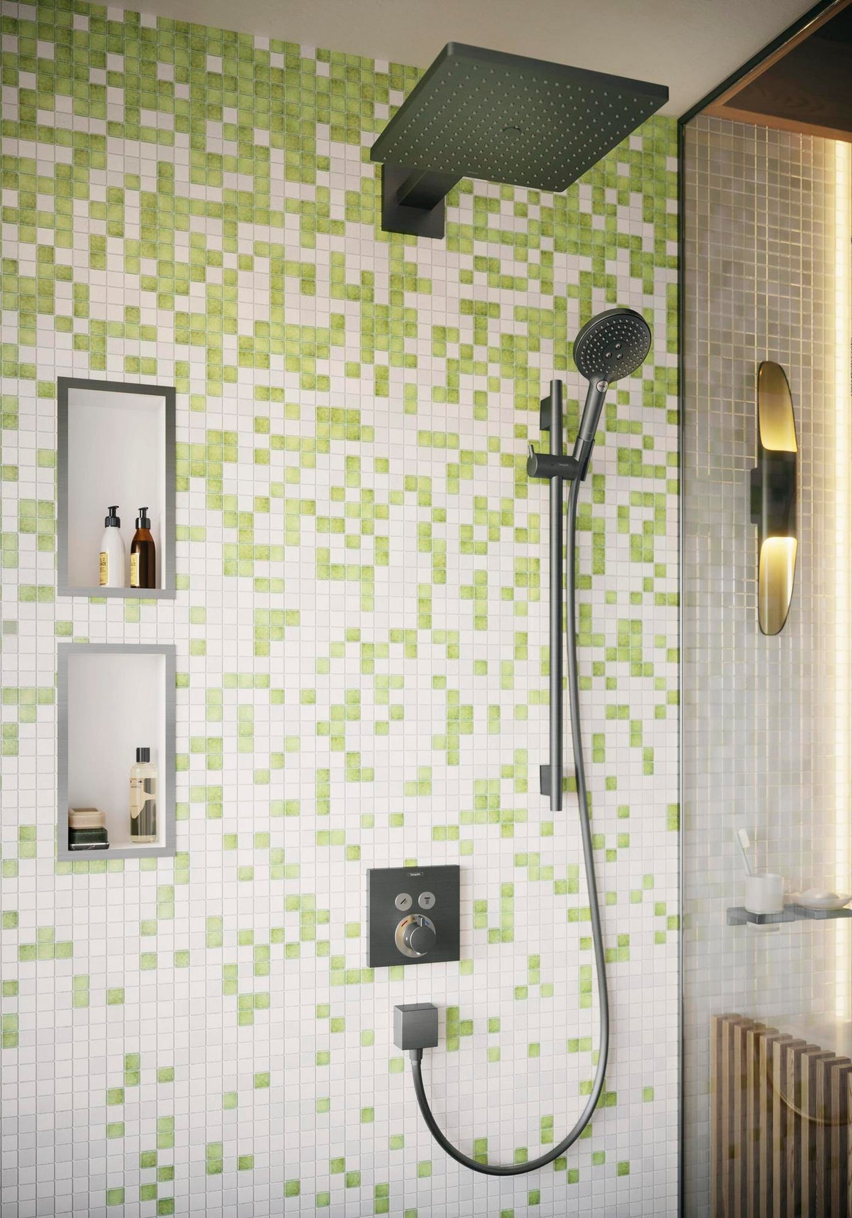 HANSGROHE AddStoris Glashalter Wandmontage Chrom – Mattglas Zahnputzbecher-Halter mit verdeckter Befestigung