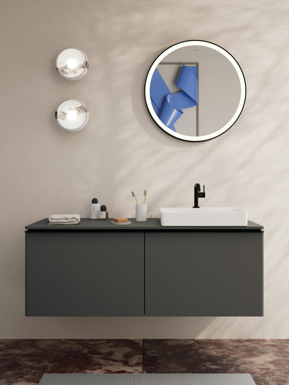 HANSGROHE Spiegel Xarita Lite S – runder LED-Wandspiegel 700 mm mit TouchlessSensor und AntiFog