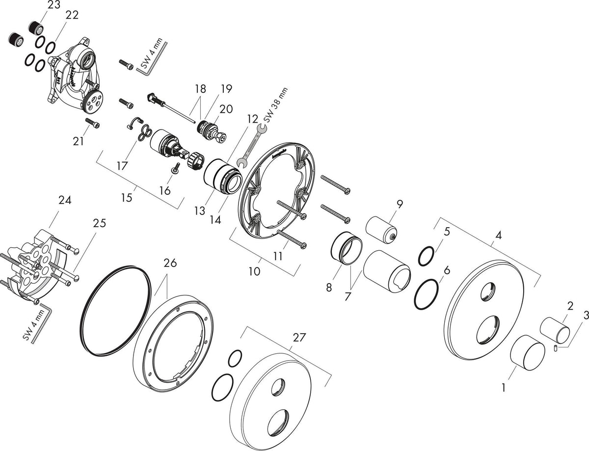 AXOR UNO Wannenmischer Aufputz Chrom – Einhebelmischer mit Umsteller und Keramikmischsystem