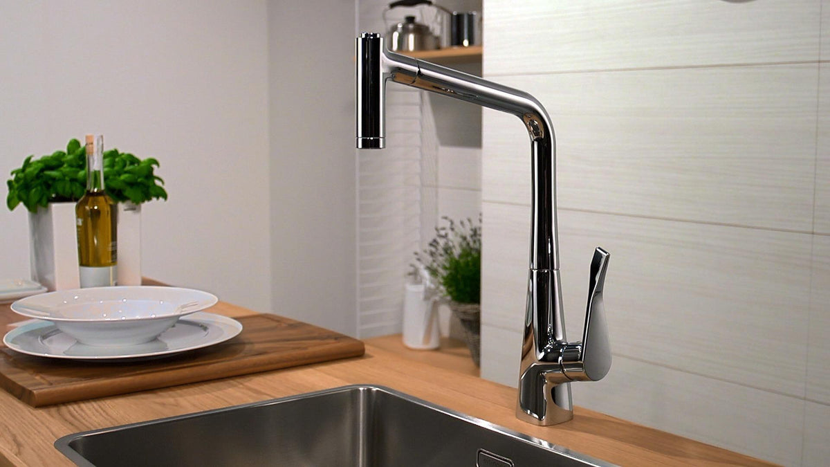 HANSGROHE Metris M71 Einhebel-Küchenmischer DN 15 mit Ausziehbrause, ComfortZone 320, Chrom