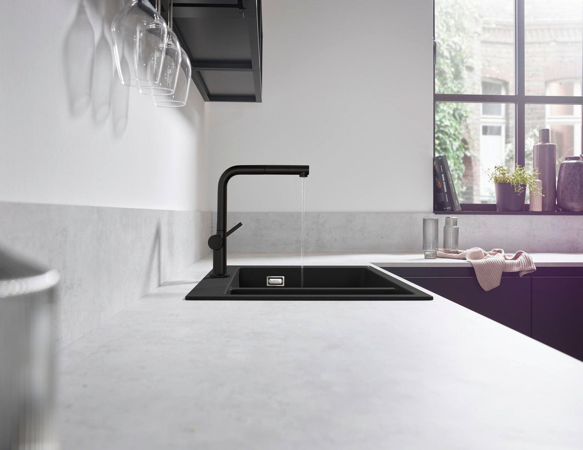HANSGROHE Einbauspüle S51 180/450 SilicaTec Graphitschwarz mit 2 Becken